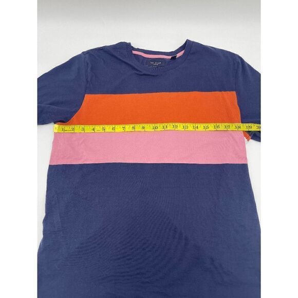 Ted Baker London T-Shirt Striped Short Sleeves Sz M Crew Neck Cotton Multicolor - Picture 6 of 10